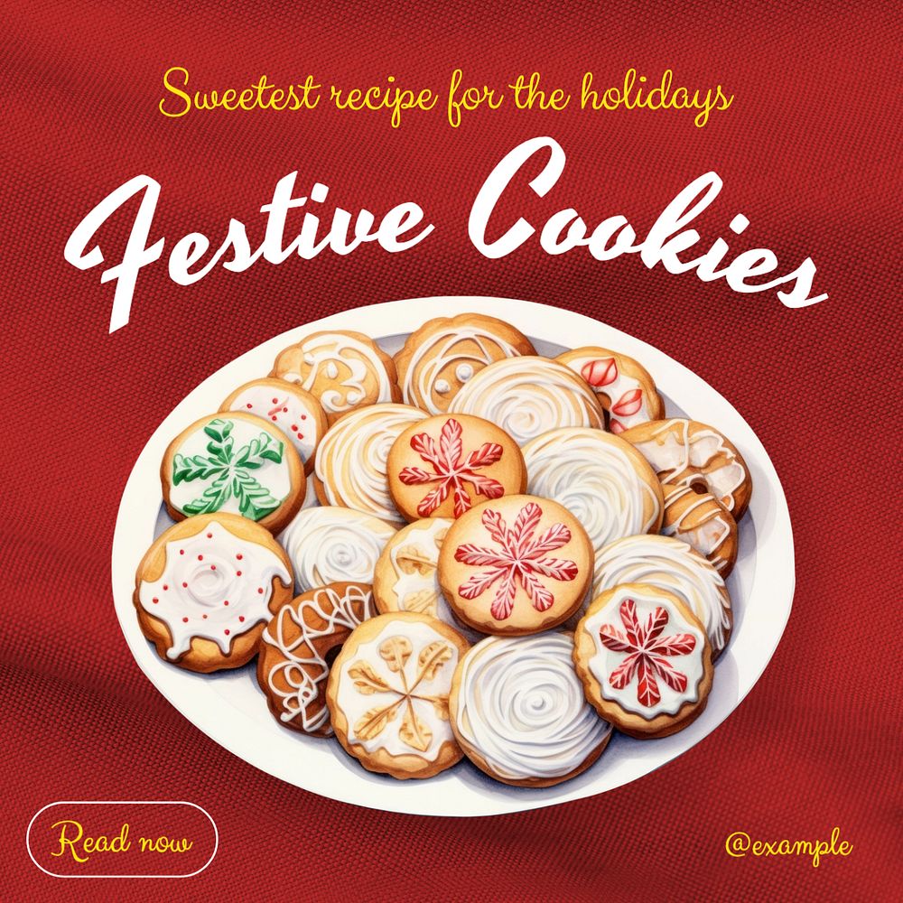 Festive cookie recipe Instagram post template, editable text