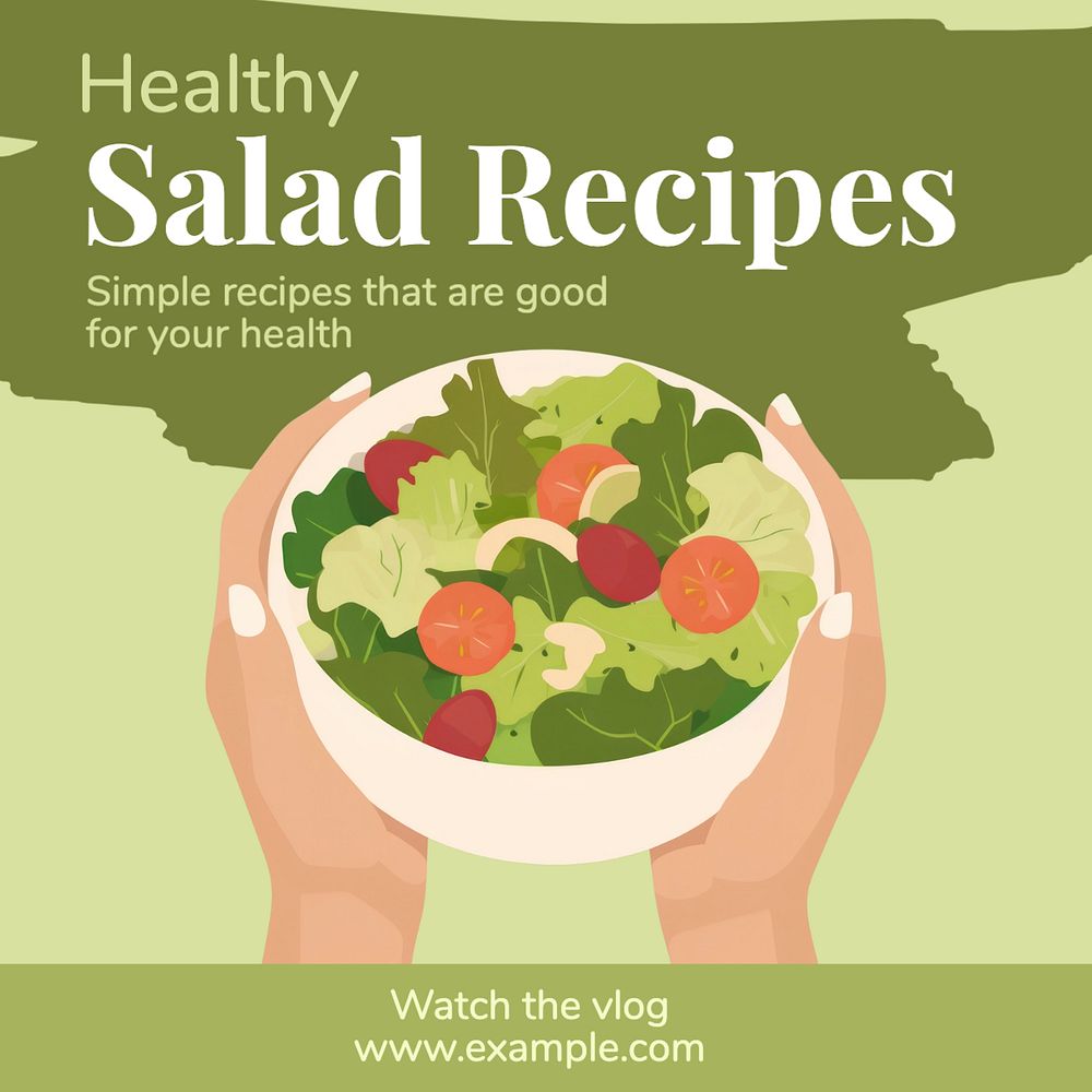 Healthy salad recipes Instagram post template, editable text