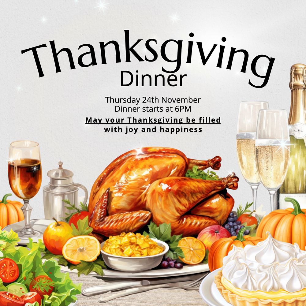 Thanksgiving dinner party Instagram post template, editable text