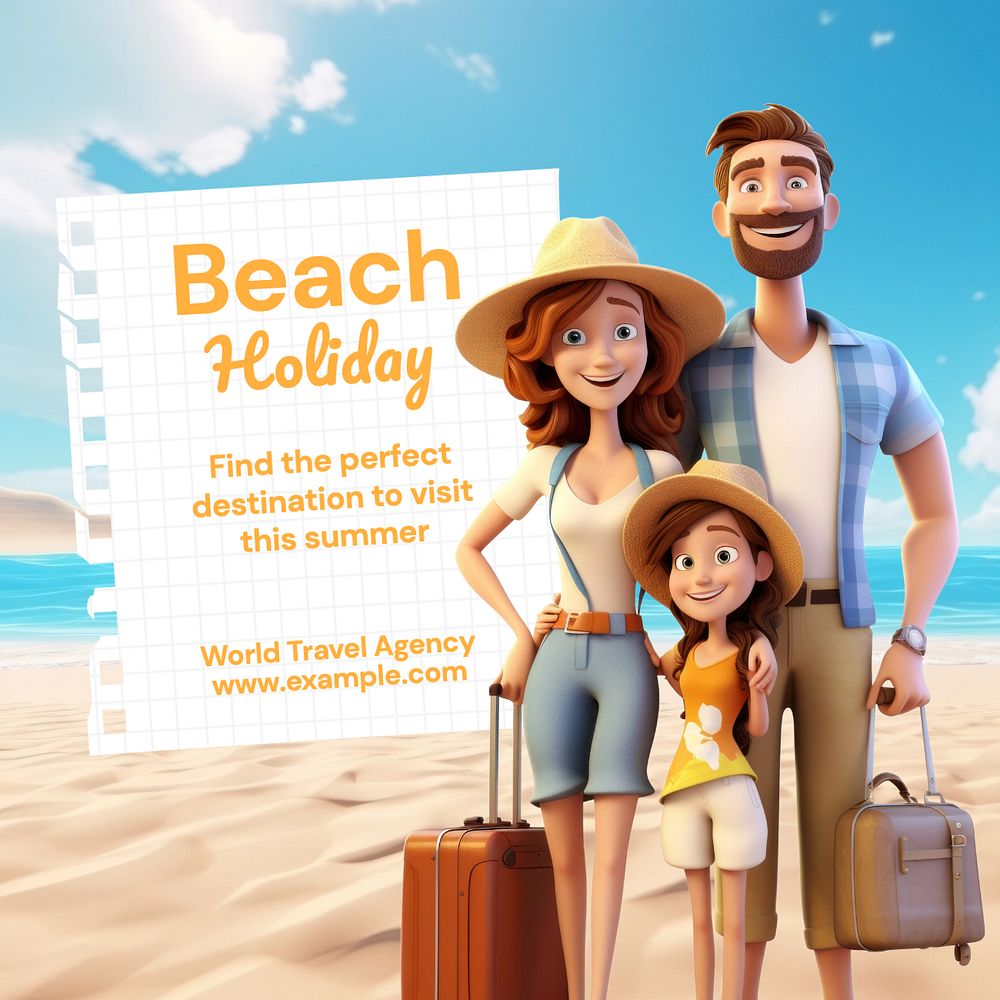 Beach holiday Instagram post template, editable text