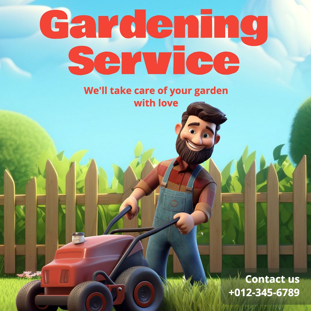 Gardening service Instagram post template, editable text