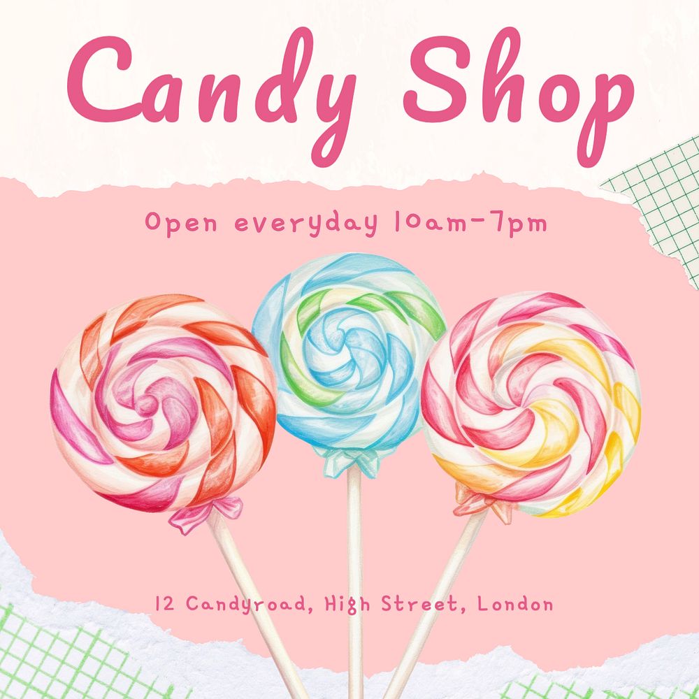 Candy shop Instagram post template, editable text