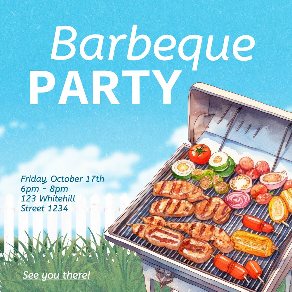 Barbeque party Instagram post template, editable text