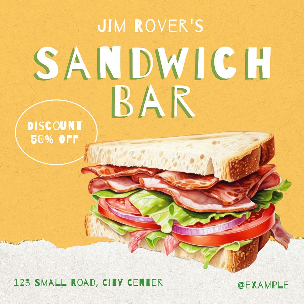 Sandwich bar Instagram post template, editable text