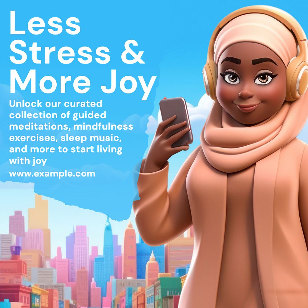 Less stress & more joy Instagram post template, editable text