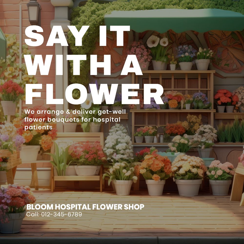 Flower shop Instagram post template, editable text