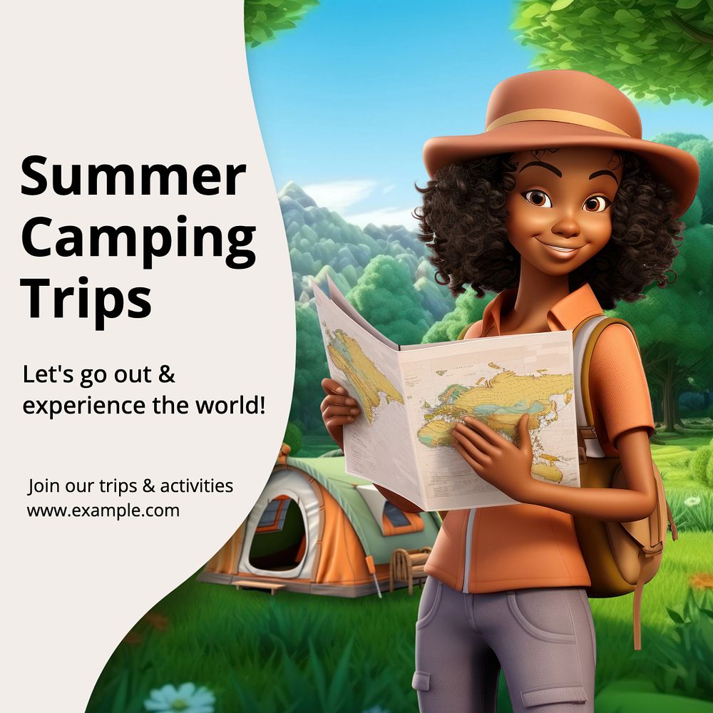 Summer camping trips Instagram post template, editable text