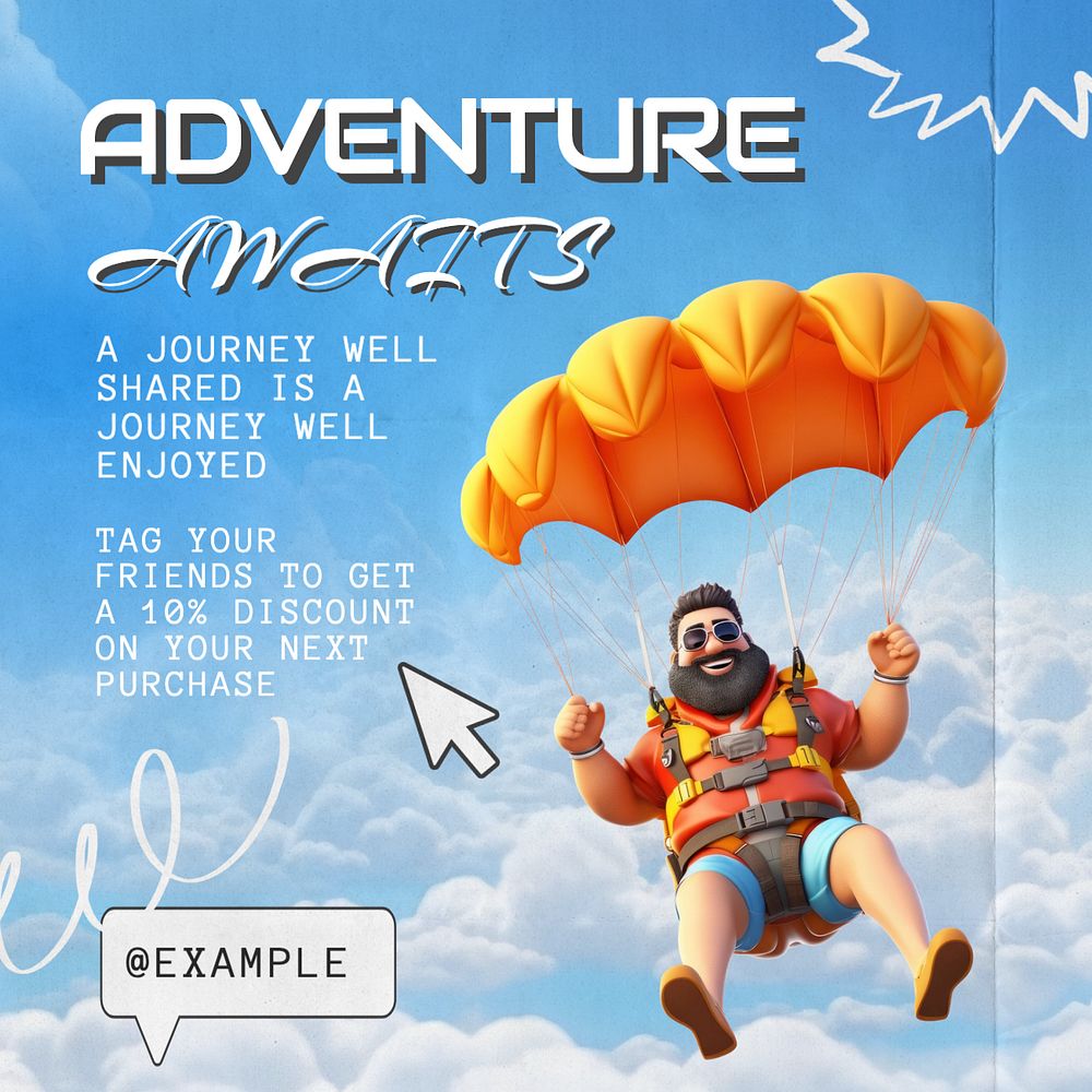 Adventure awaits Instagram post template, editable text