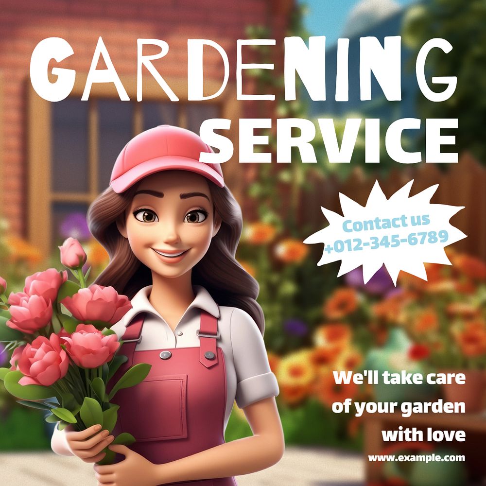 Gardening service Instagram post template, editable text