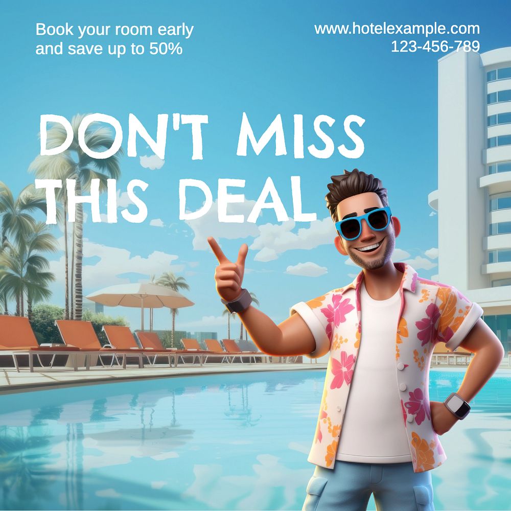 Hotel deals Instagram post template, editable text