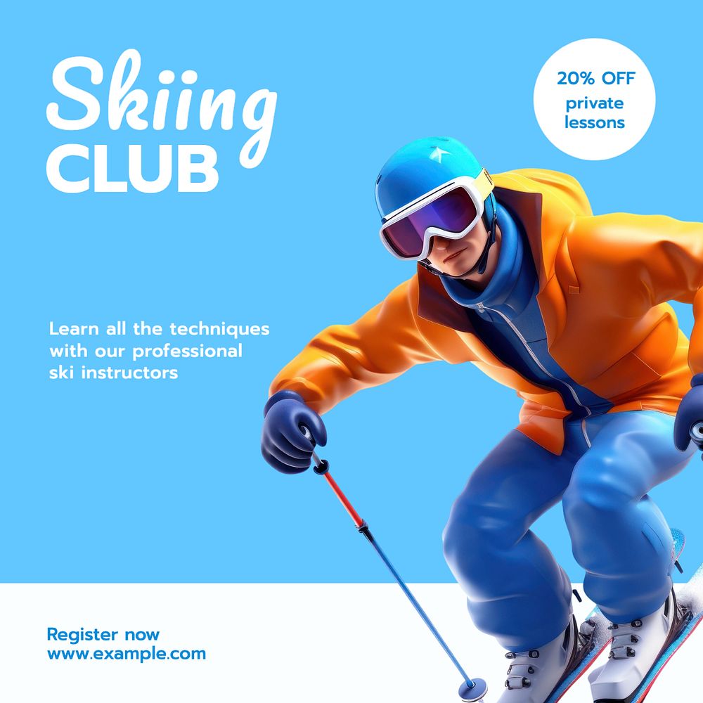 Skiing club Instagram post template, editable text