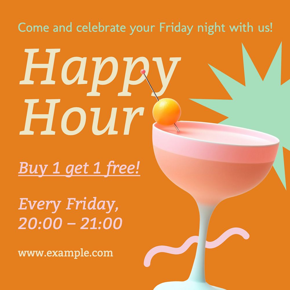 Happy hour Instagram post template, editable text