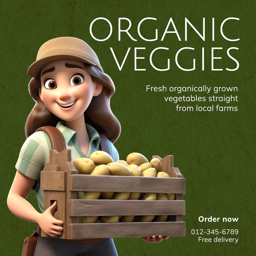 Organic veggies Instagram post template, editable text