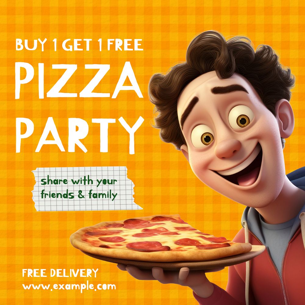 Pizza party Instagram post template, editable text