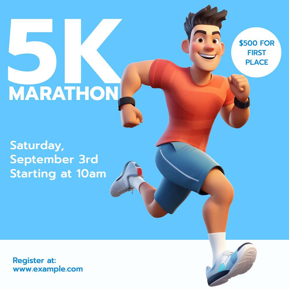 5k marathon Instagram post template, editable text