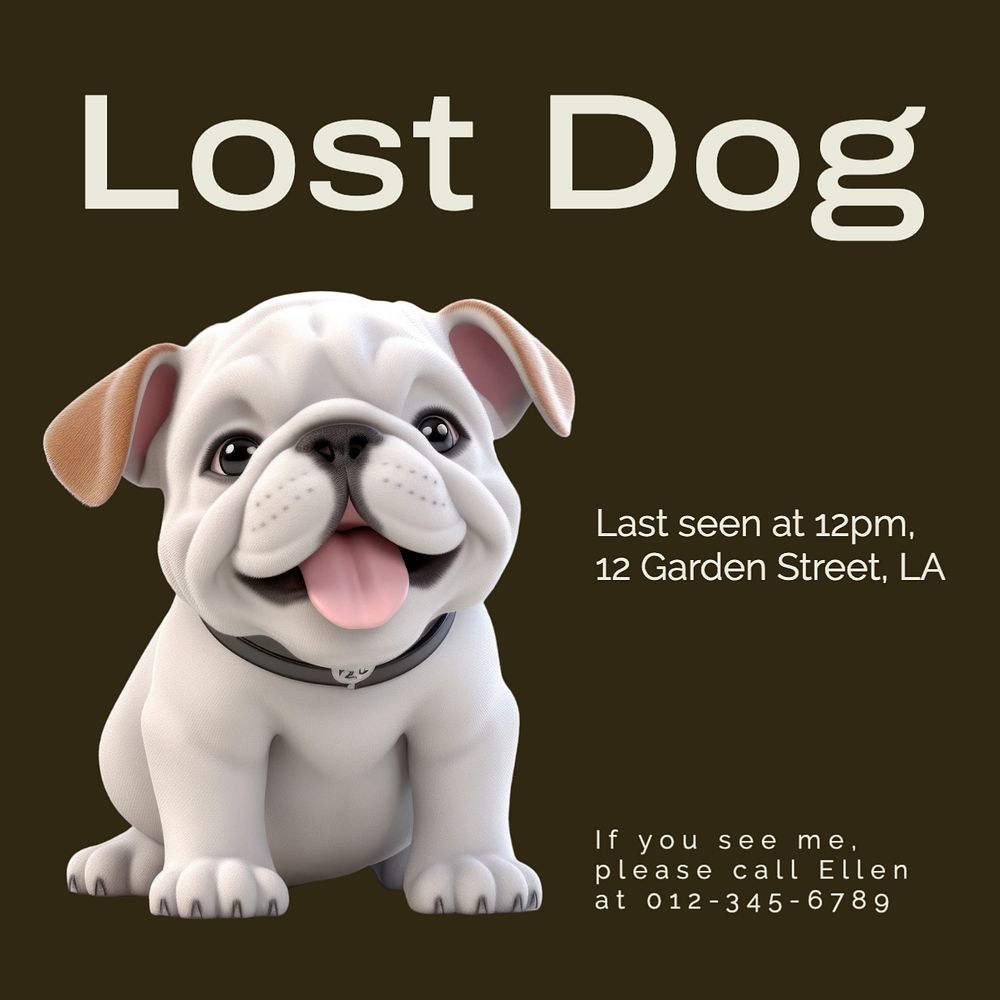 Lost dog Instagram post template, editable text