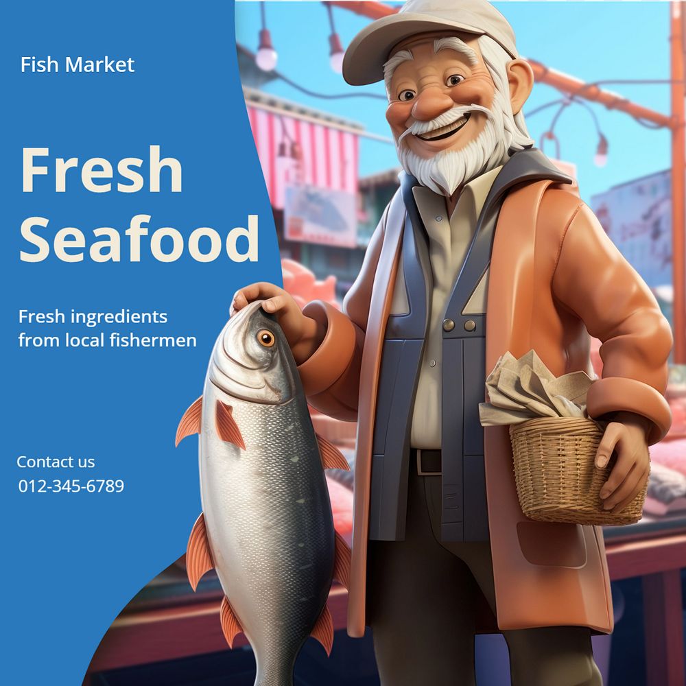 Fresh seafood Instagram post template, editable text