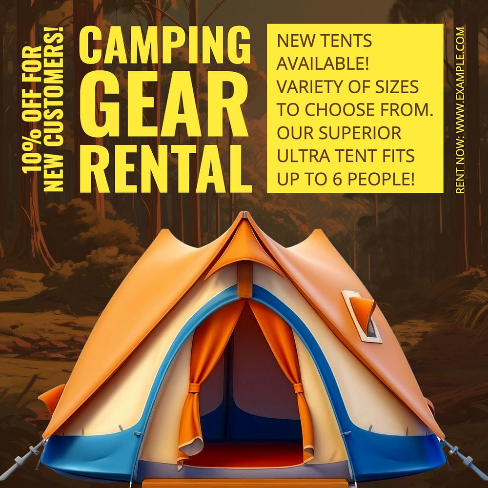 Camping gear rental Instagram post template, editable text