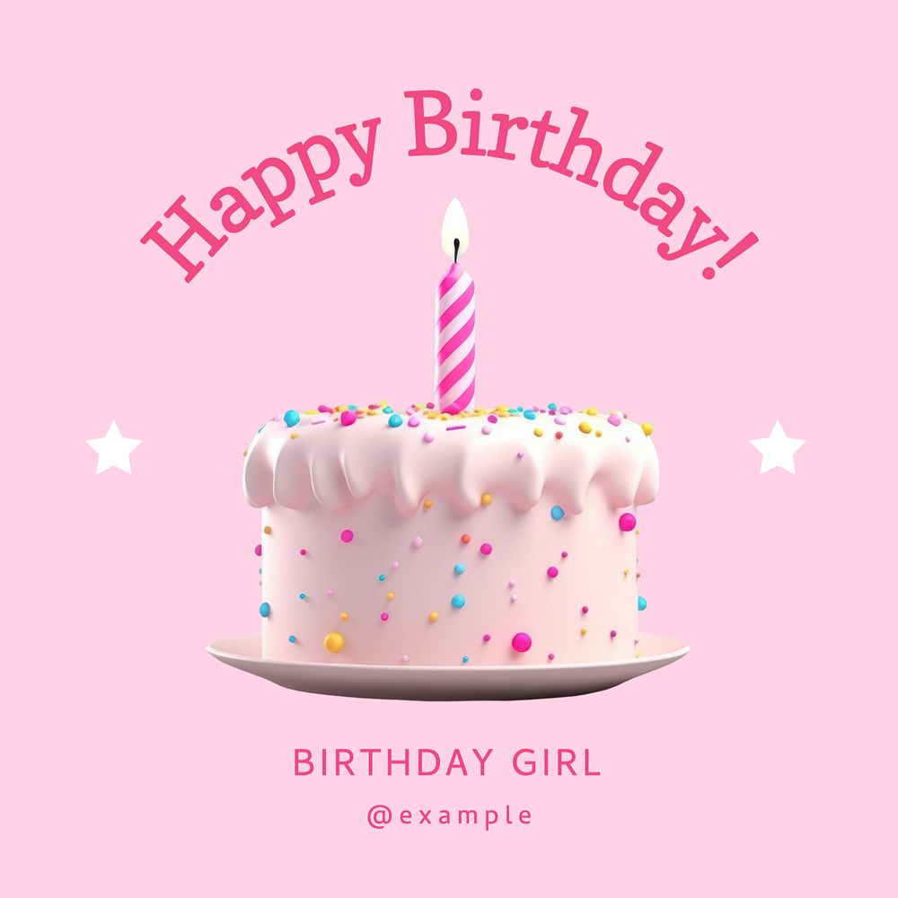 Happy birthday girl Instagram post template, editable text