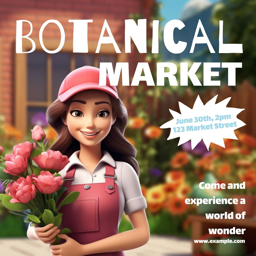 Botanical market Instagram post template, editable text