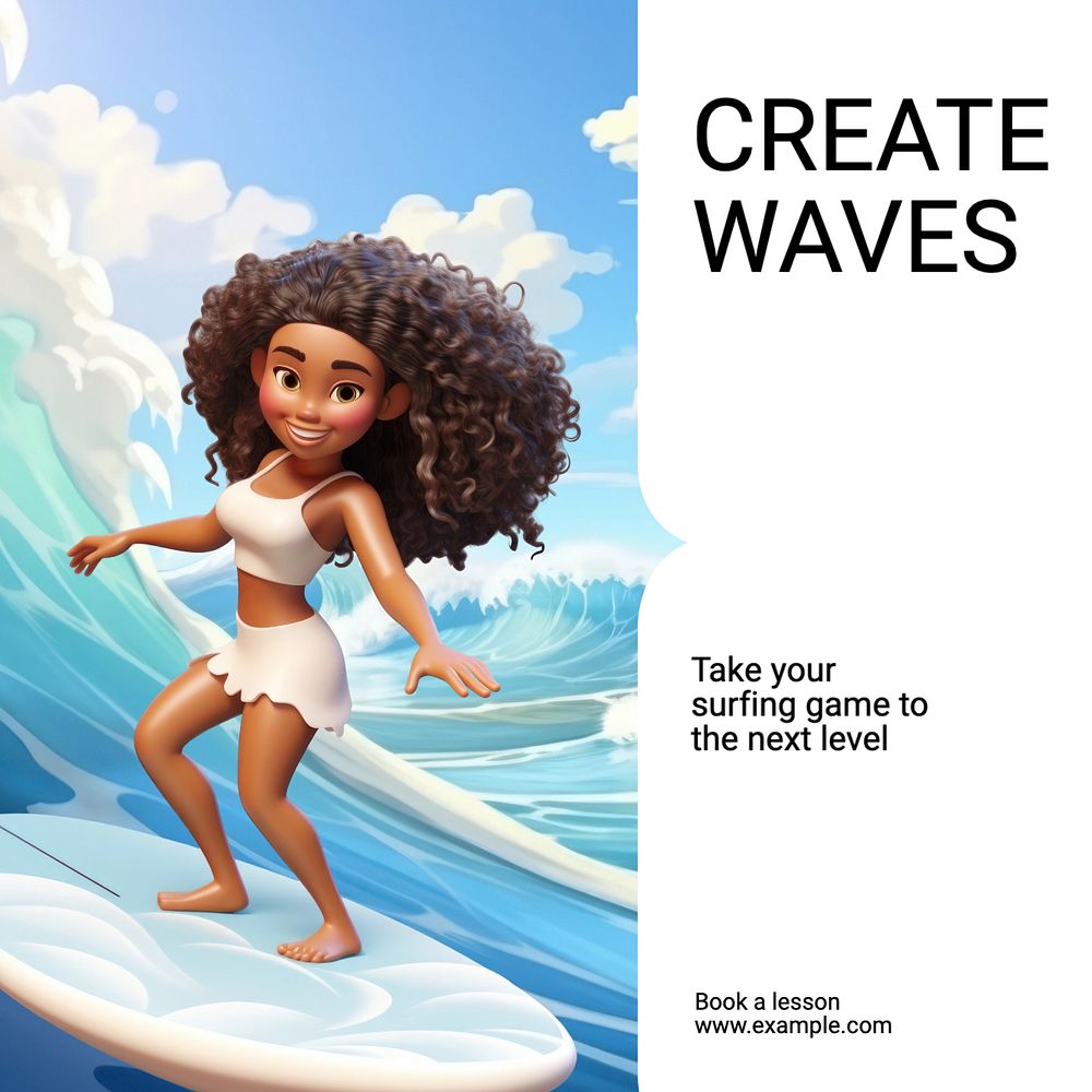 Surfing lessons Instagram post template, editable text