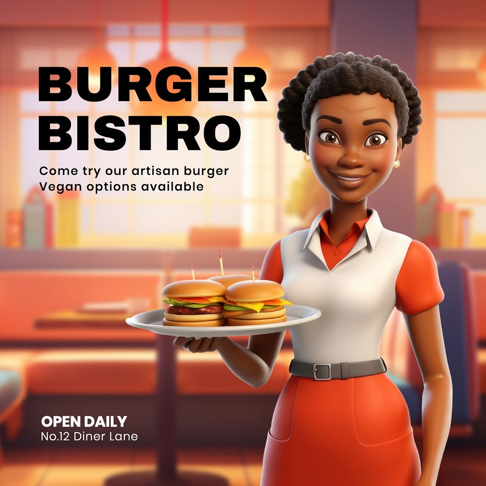 Burger bistro Instagram post template, editable text