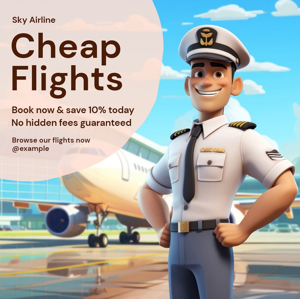 Cheap flights Instagram post template, editable text