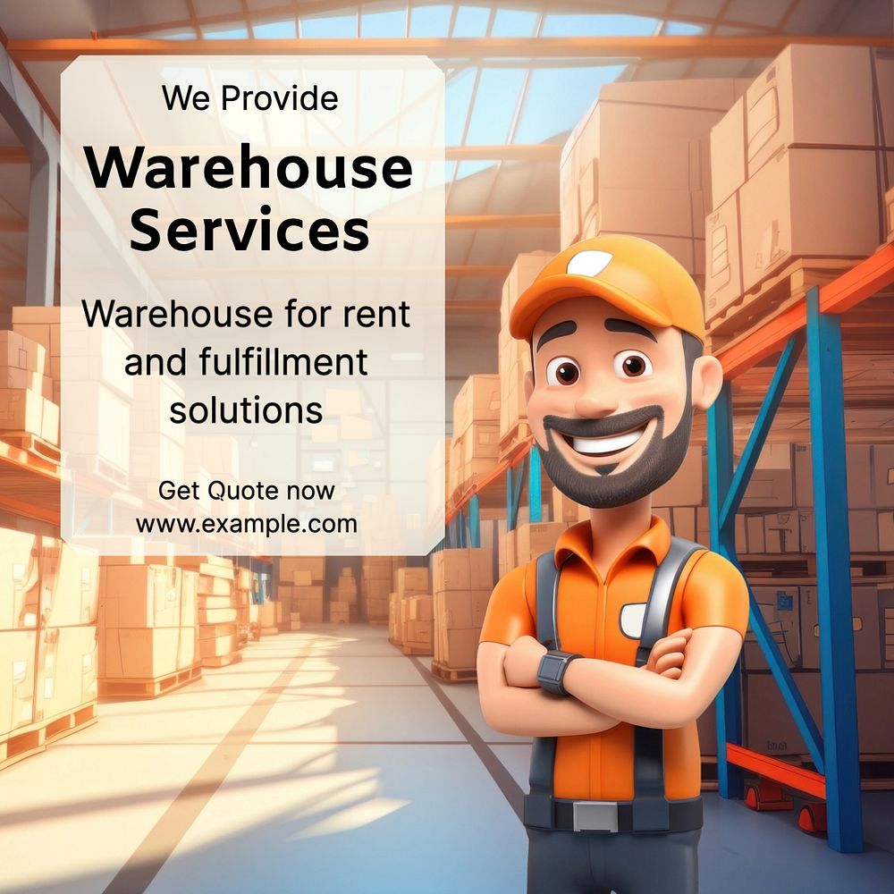 Warehouse services Instagram post template, editable text