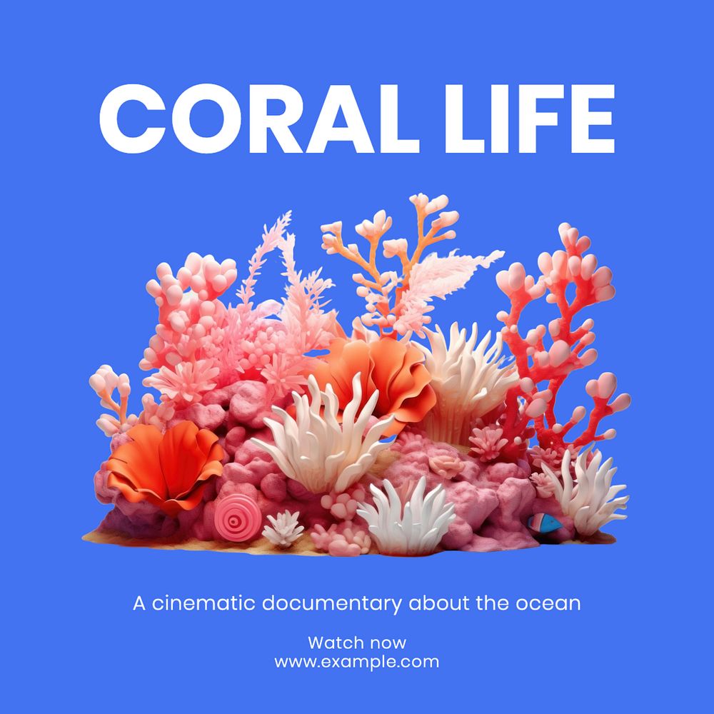 Coral life Instagram post template, editable text