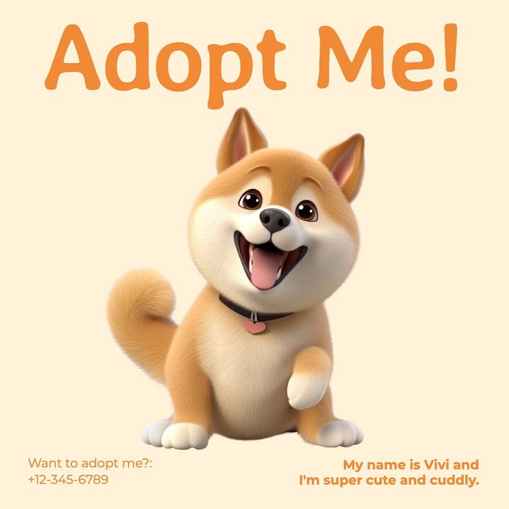 Pet adoption Instagram post template, editable text