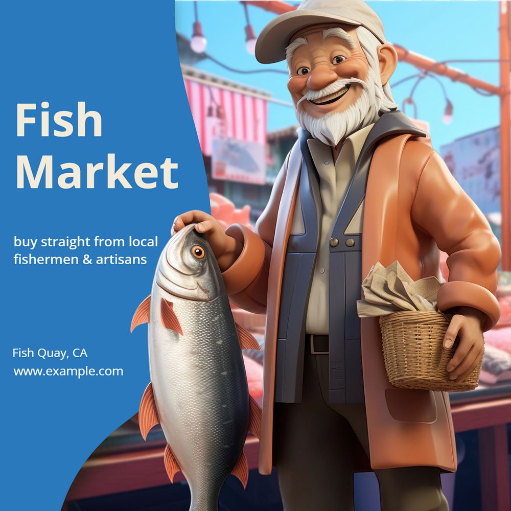 Fish market Instagram post template, editable text