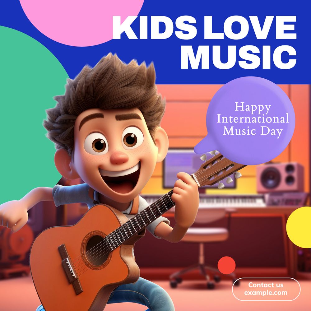 Kids love music Instagram post template, editable text