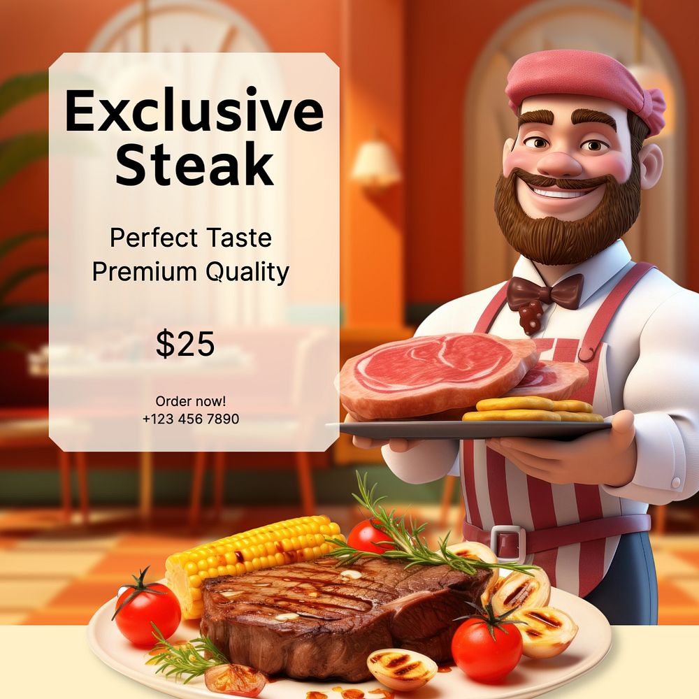 Premium steak Instagram post template, editable text