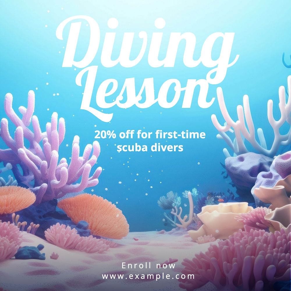 Diving lesson Instagram post template, editable text