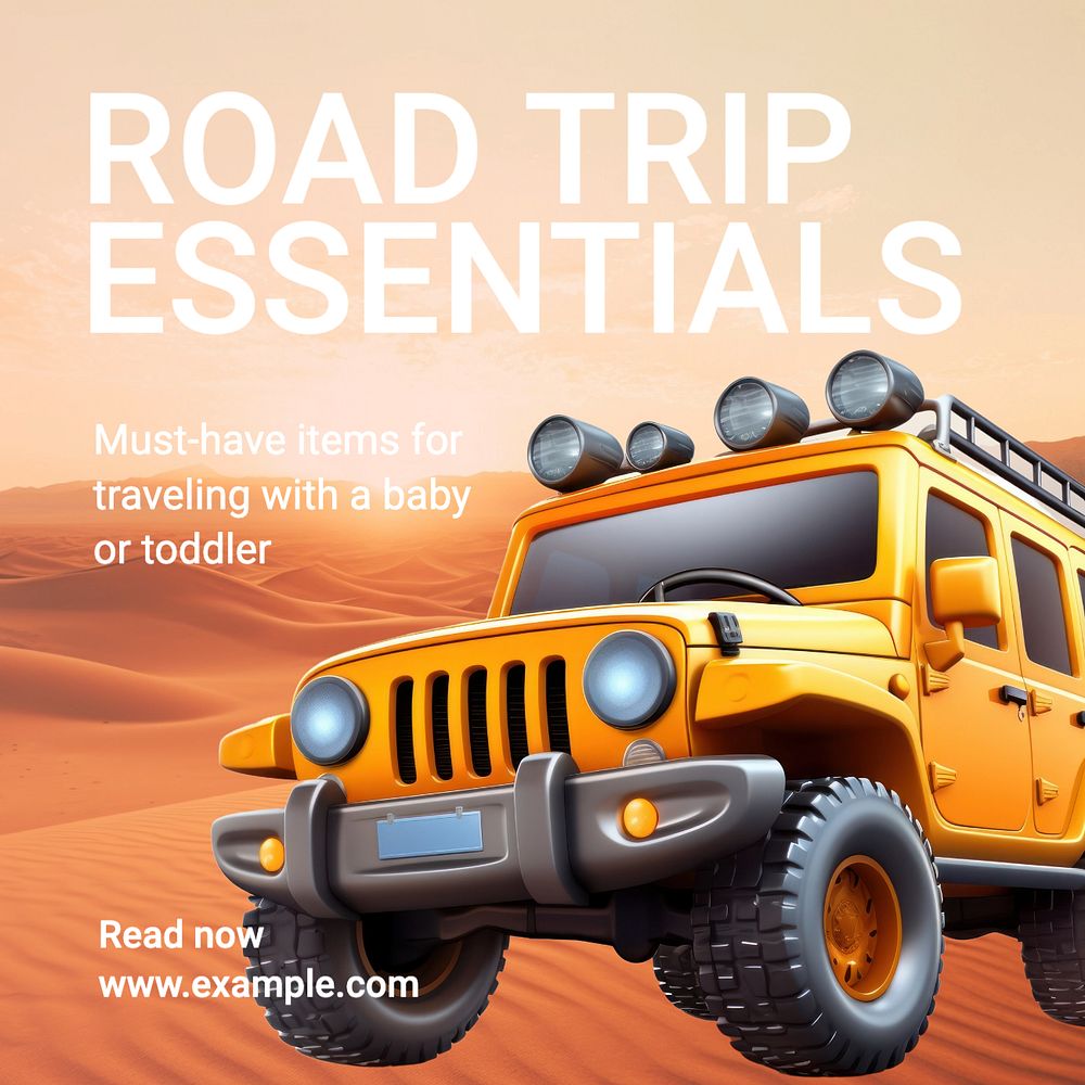 Road trip essentials Instagram post template, editable text