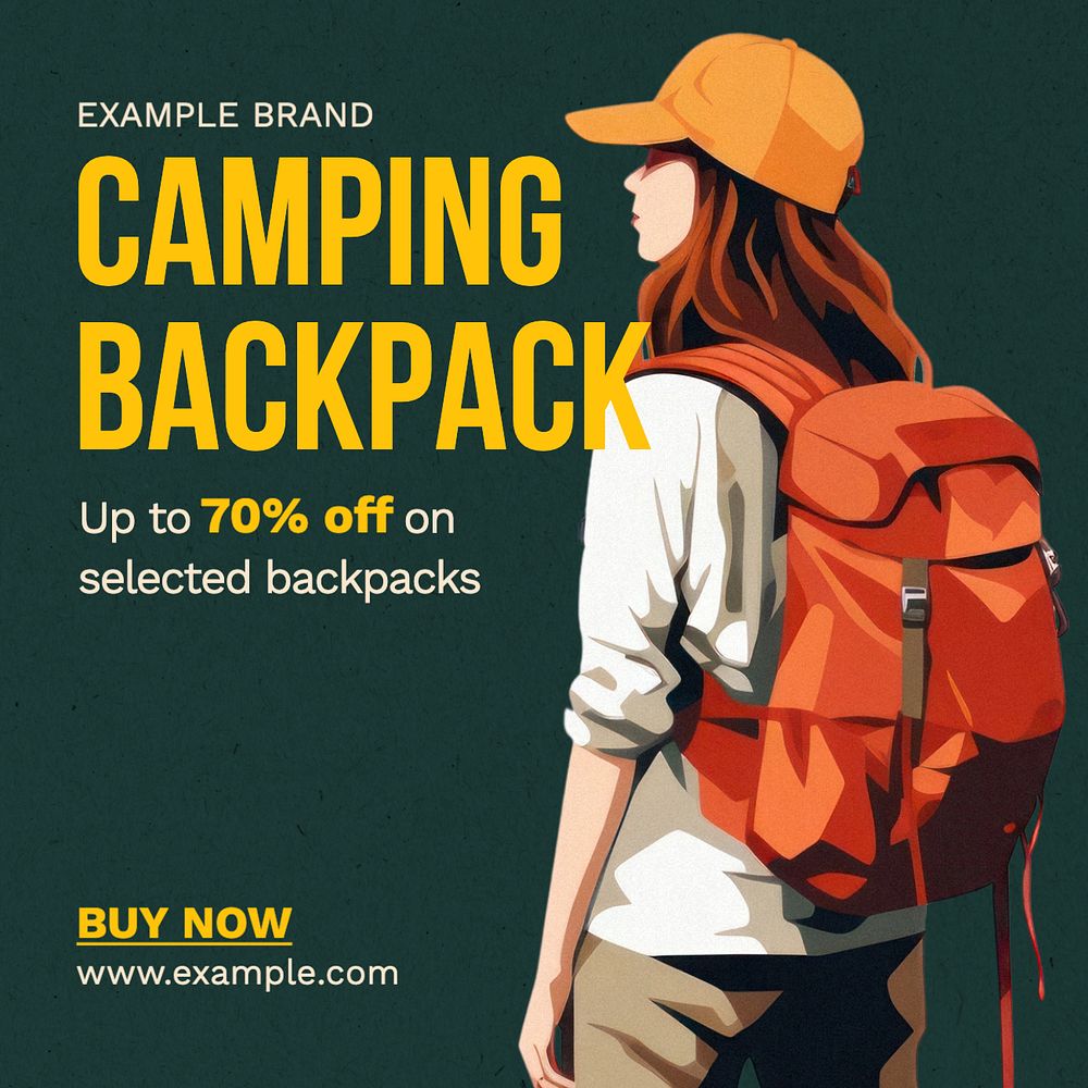 Camping backpack Instagram post template, editable text