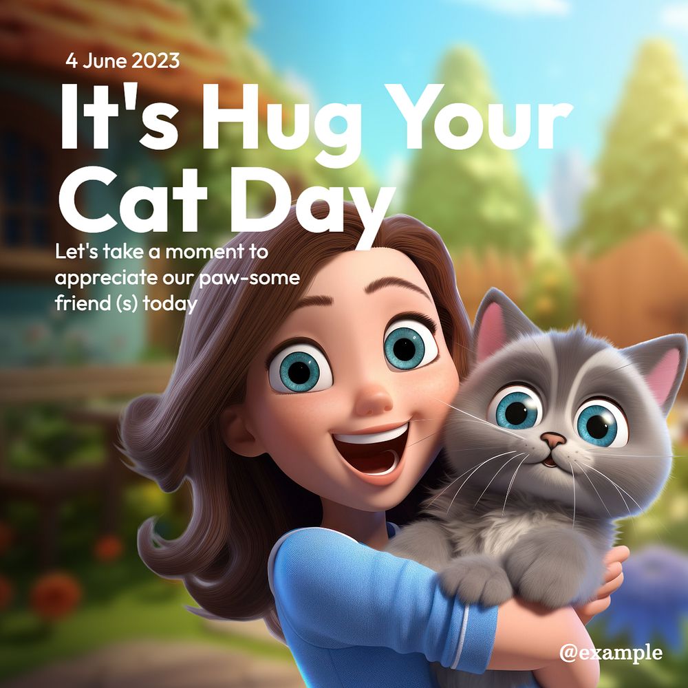 Hug your cat day Instagram post template, editable text