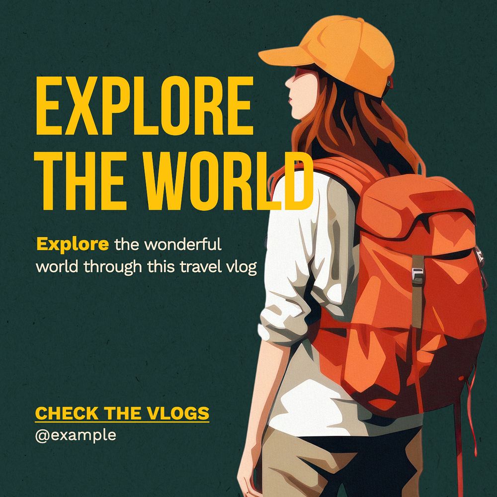 Travel vlog Instagram post template, editable text