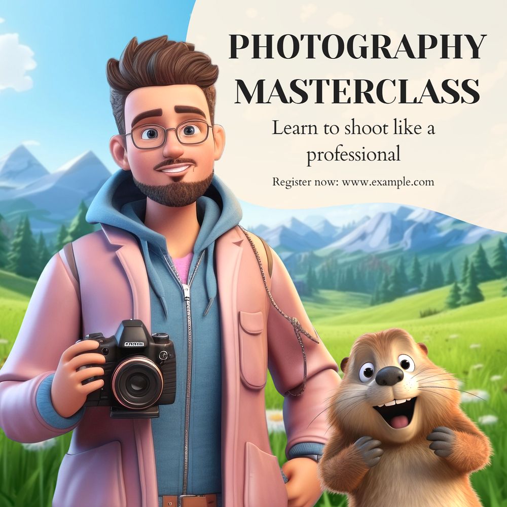 Photography masterclass Instagram post template, editable text