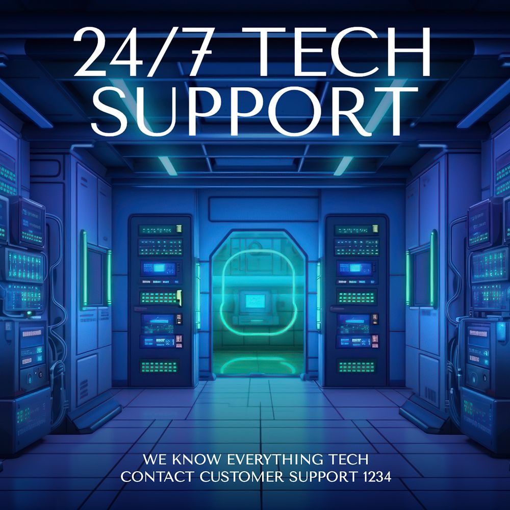 24/7 tech support Instagram post template, editable text