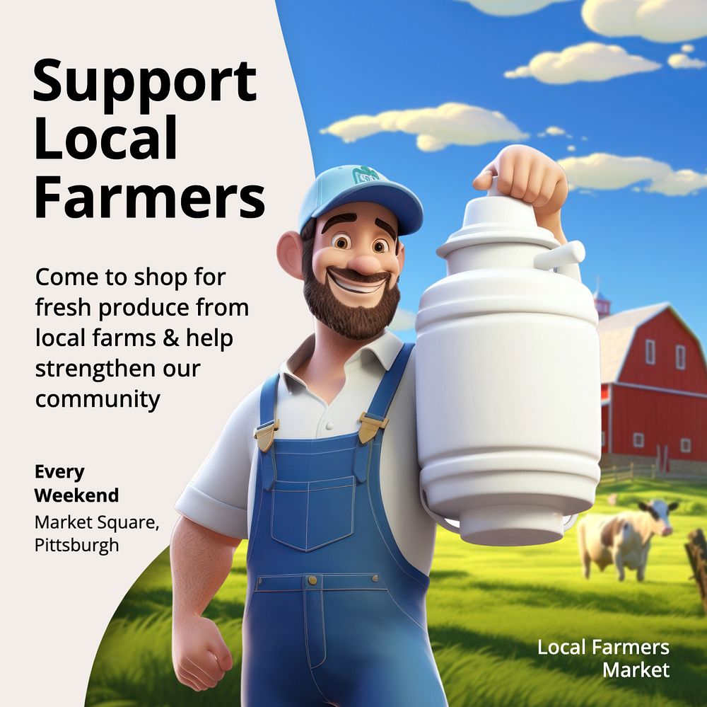 Support local farmers Instagram post template, editable text