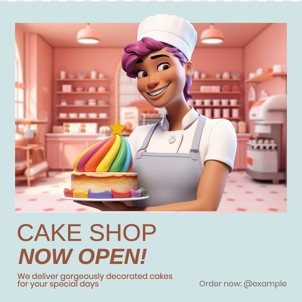 Cake shop Instagram post template, editable text