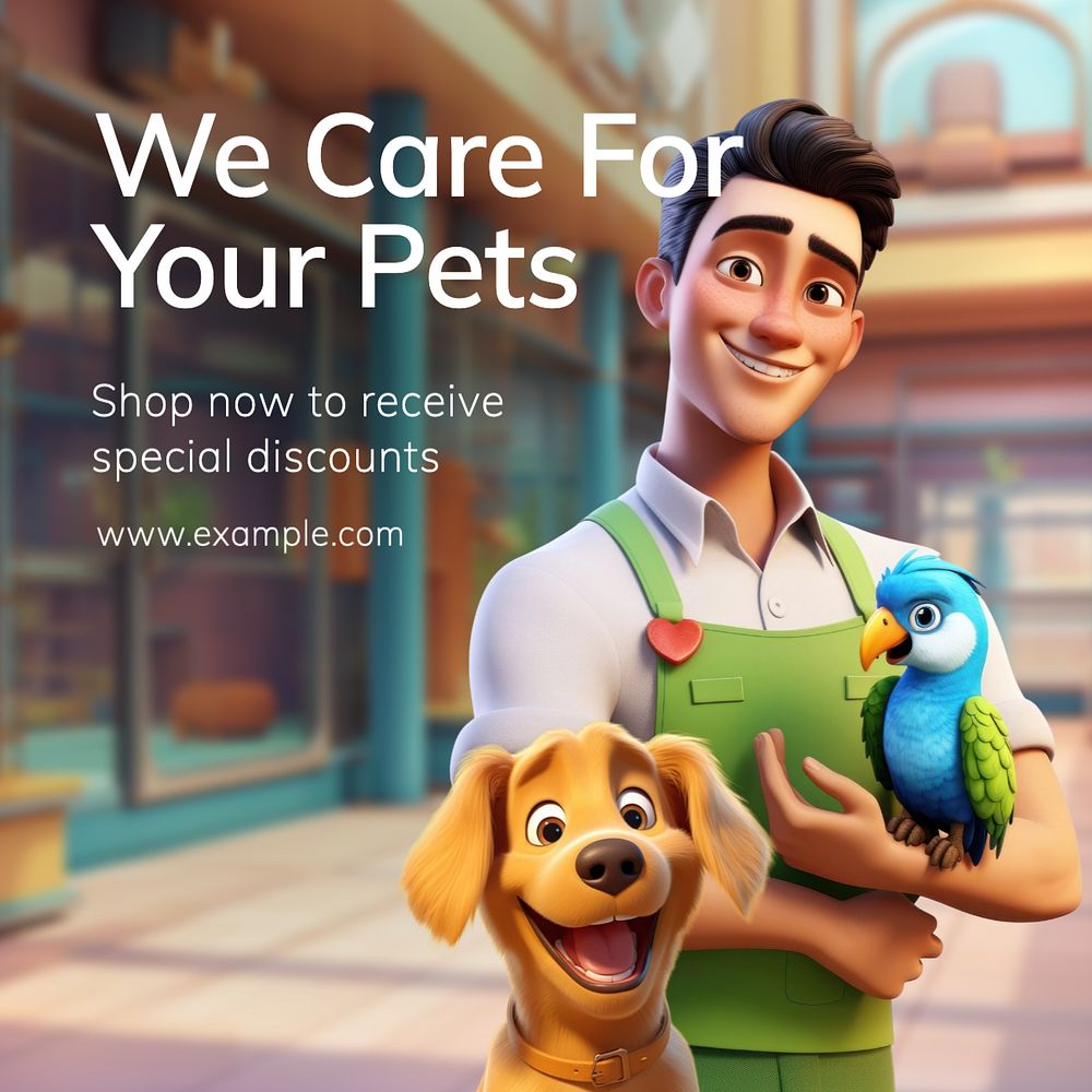 Pet store Instagram post template, editable text