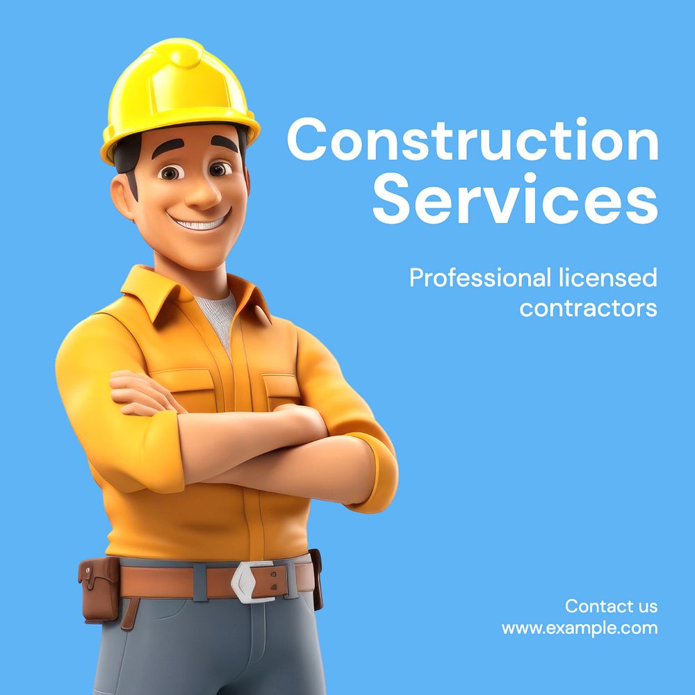 Construction services Instagram post template, editable text