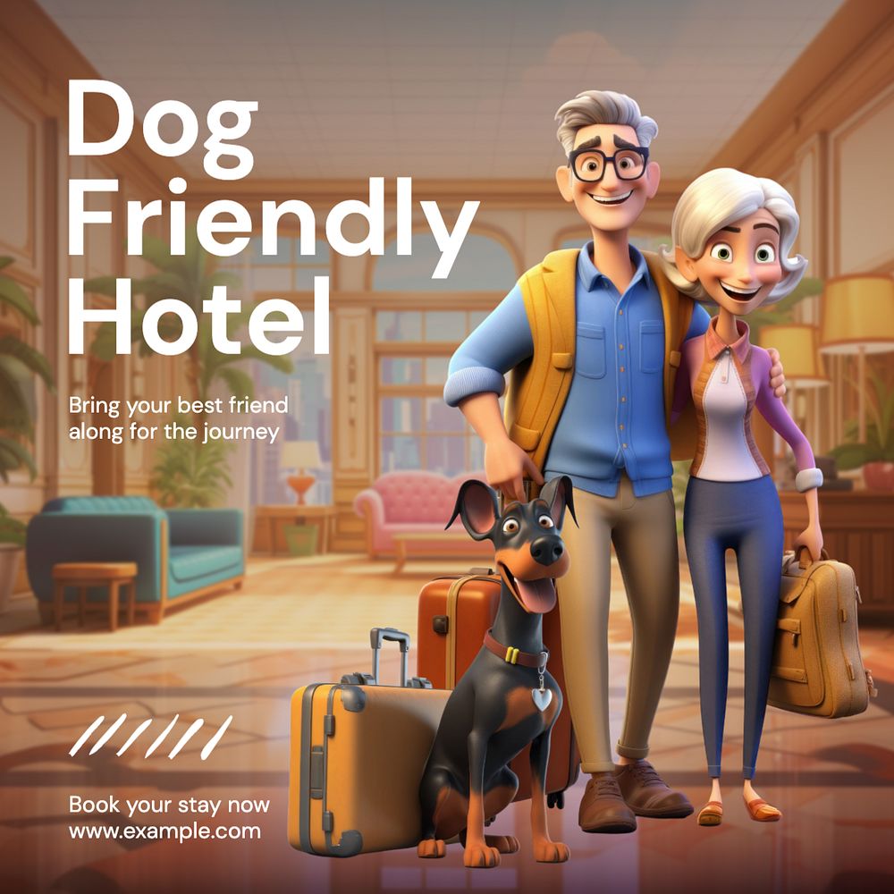 Dog friendly hotel Instagram post template, editable text