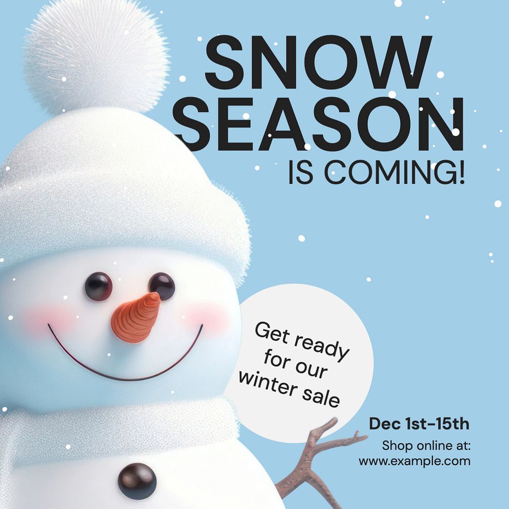 Snow & winter sale Instagram post template, editable text