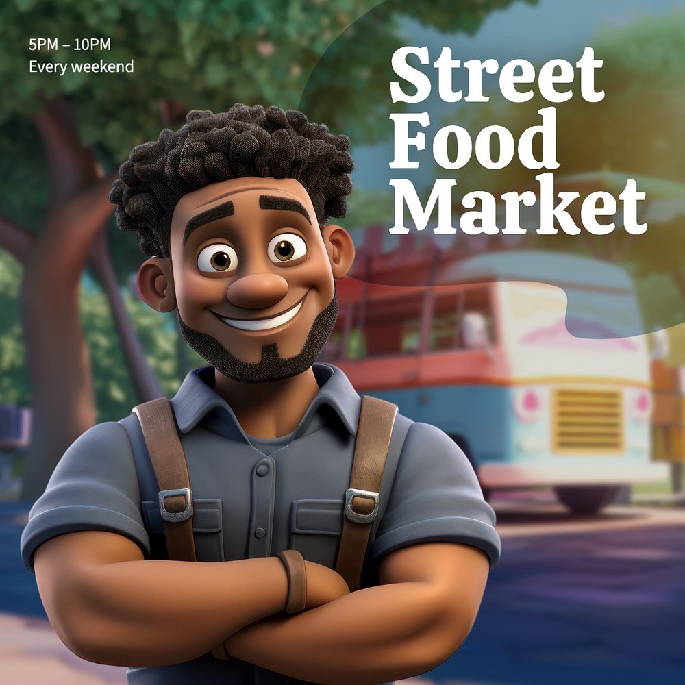 Street food market Instagram post template, editable text