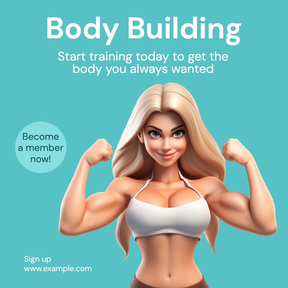 Body building Instagram post template, editable text