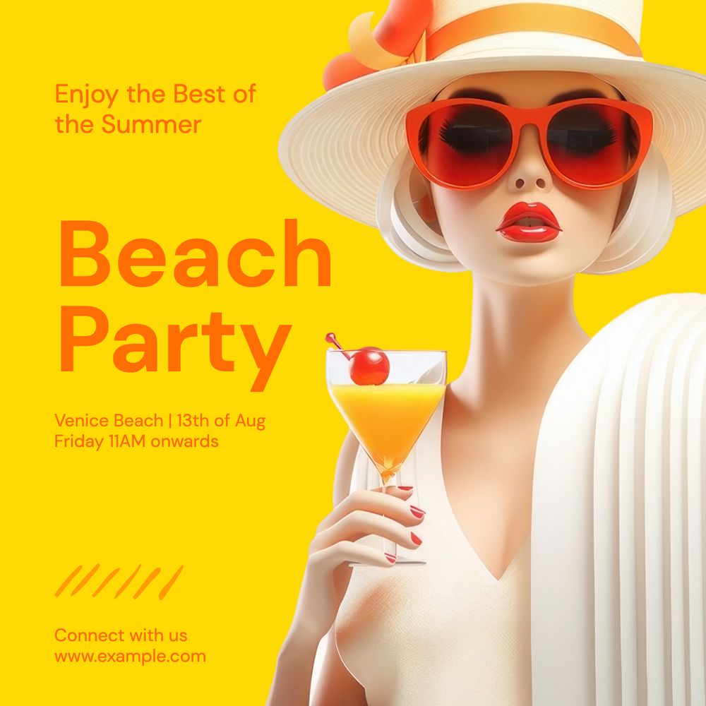 Beach party summer Instagram post template, editable text