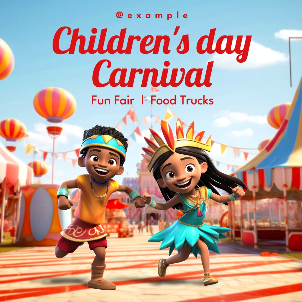 Children's day carnival Instagram post template, editable text